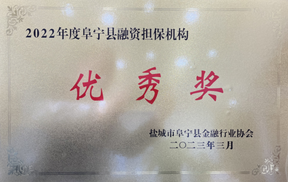 阜寧分公司榮獲年度“融資擔(dān)保機(jī)構(gòu)優(yōu)秀獎(jiǎng)”(圖1) 002b91bf73ecbcf964d70cfbb1f6a1d.png